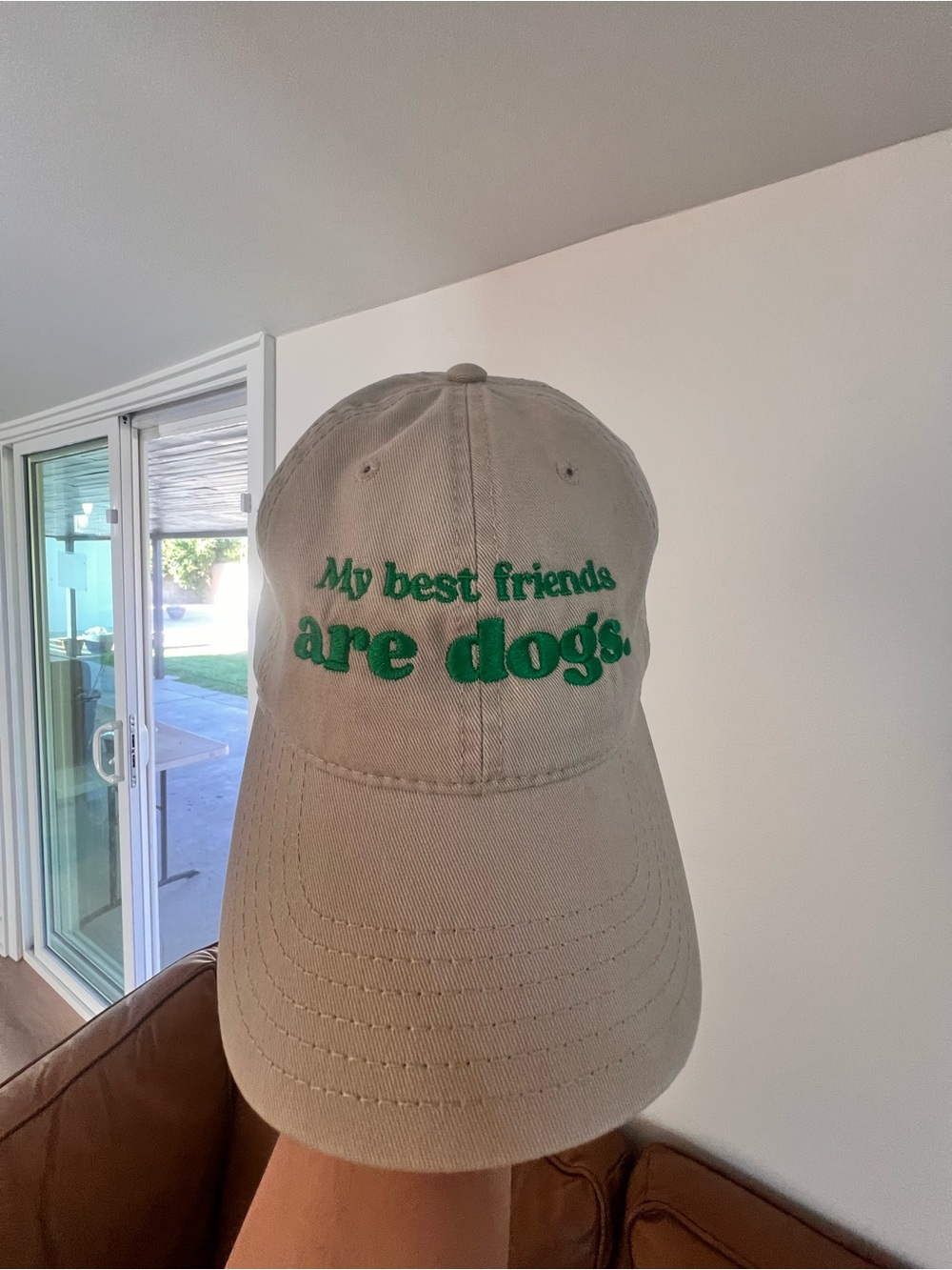 My Best Friends Are Dogs Beige Baseball Cap with Green Embroidery